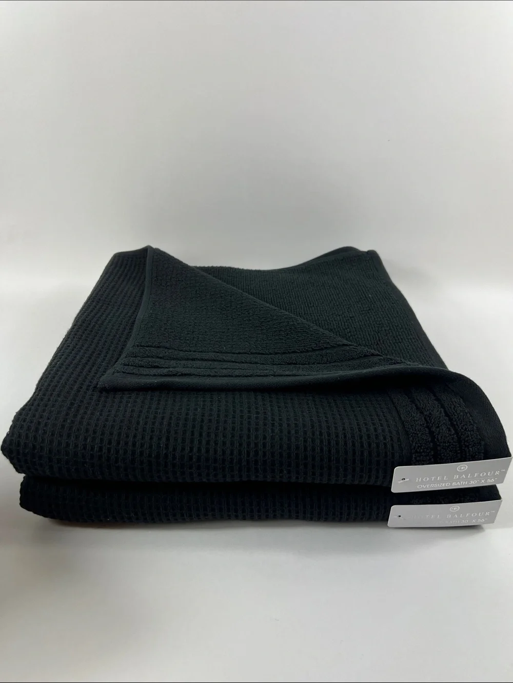 Hotel Balfour Bath Towel Set Black Waffle Texture Quick Dry Cotton Set of 9 NEW